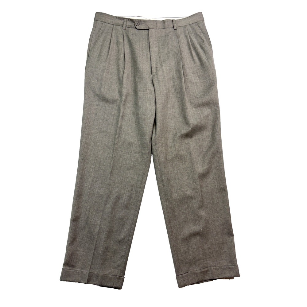 Linea Naturale Zignone 38x30 Gray‎ Pleated Dress Suit Pants Trouser Italy Wool